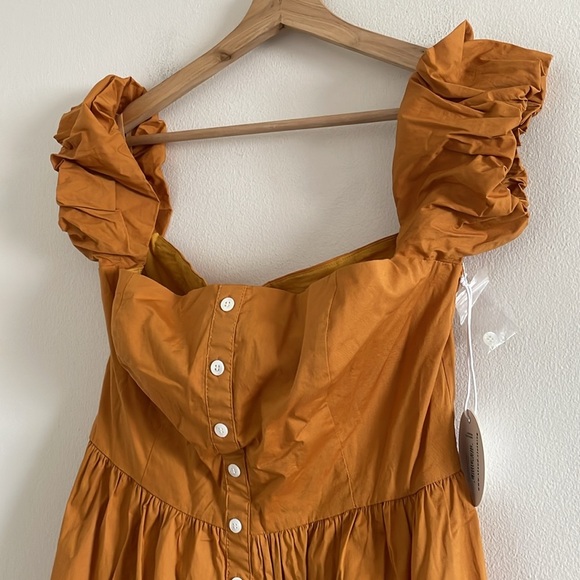 Staud Elio‎ Mini Dress Women’s Size 12 Off Shoulder Coquette Cotton Honey Yellow - Picture 7 of 12